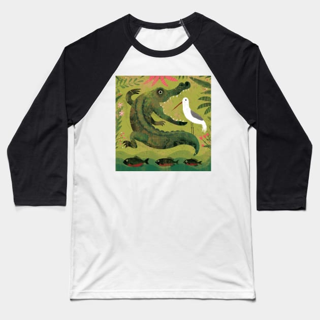 Alligator, Bird and Fish Baseball T-Shirt by Gareth Lucas